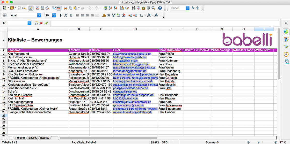 Kitaliste als Vorlage zum Download